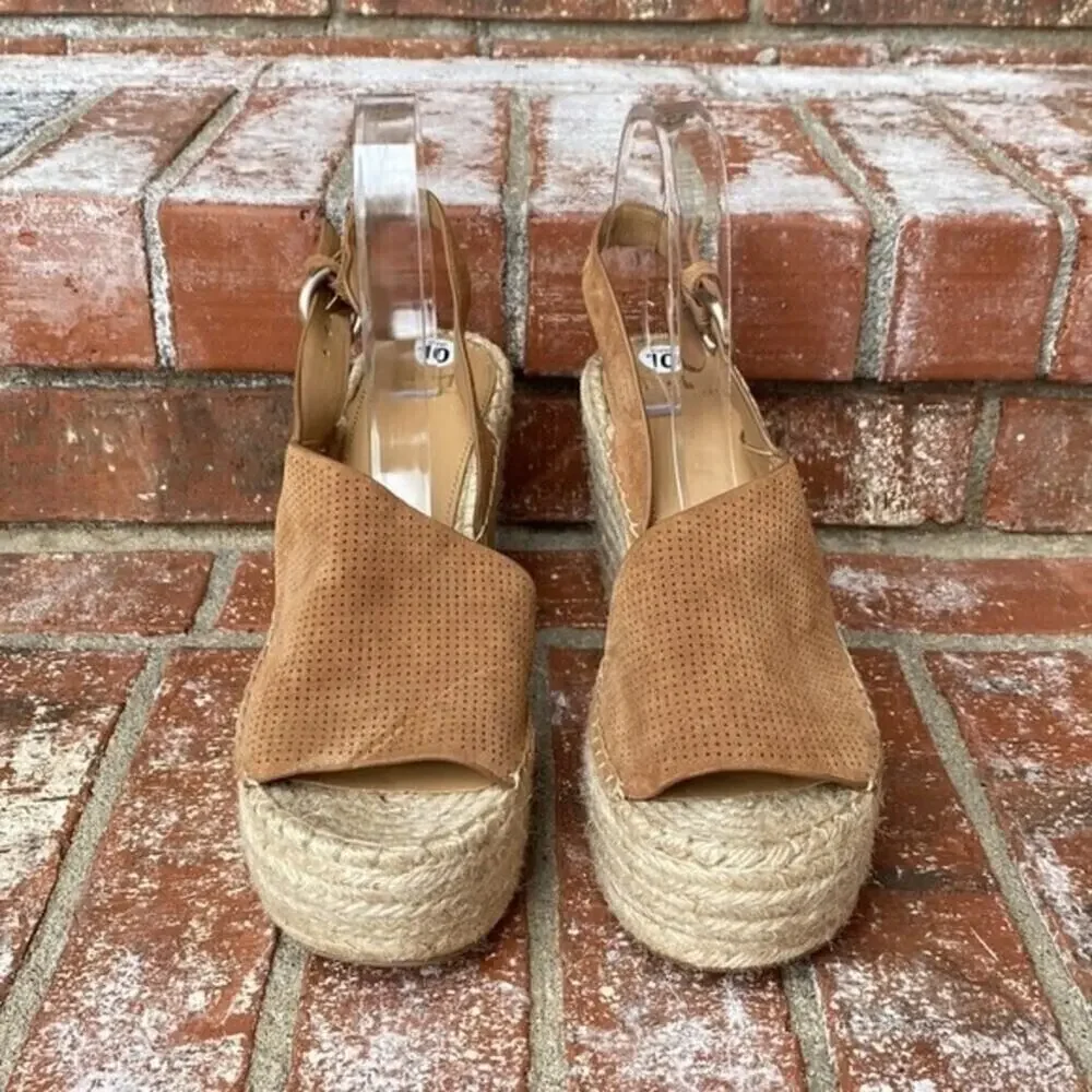 MARC FISHER Andela Women's Size 10 Brown Espadrille Platform Wedge Sandals NWOT